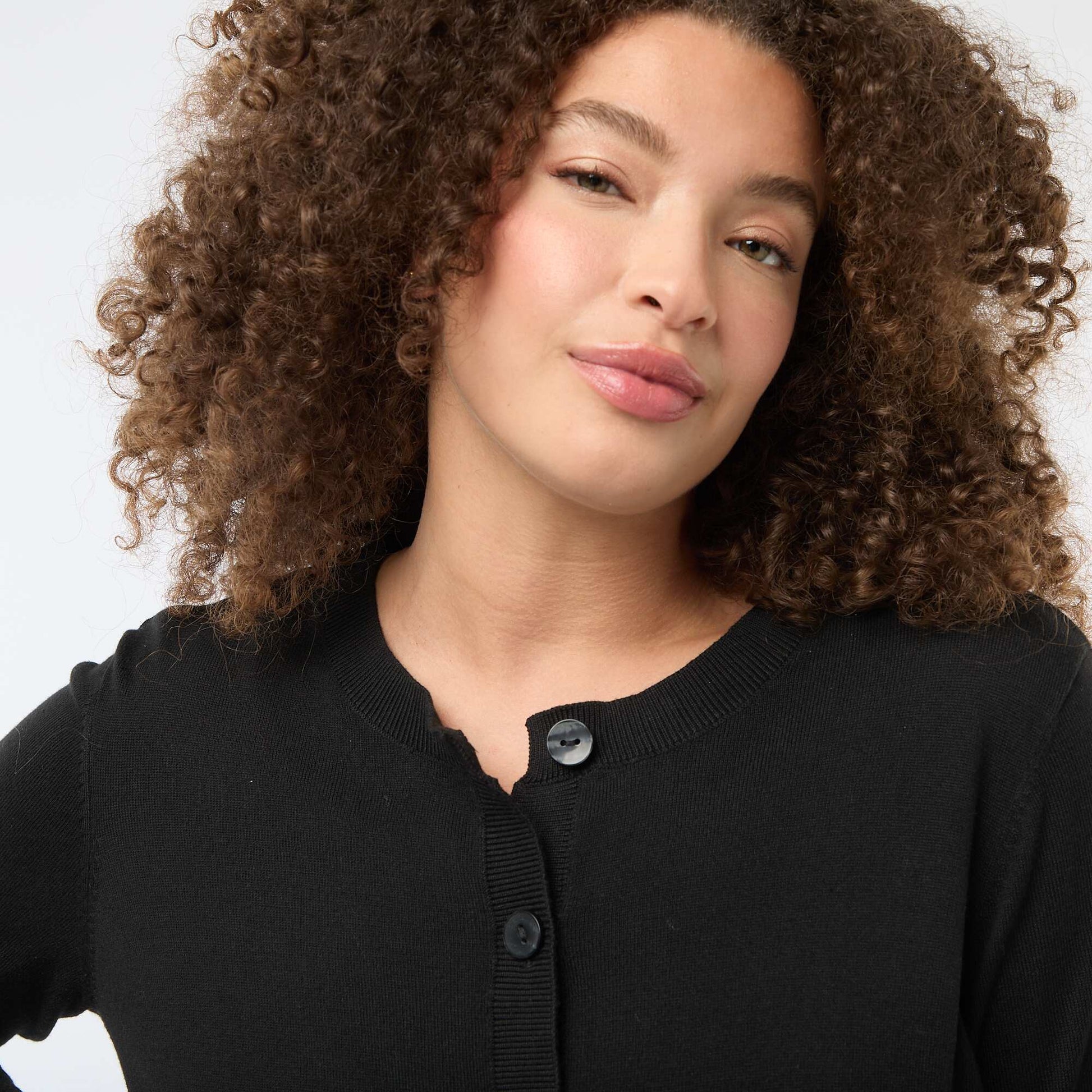 Plain knit cardigan BLACK