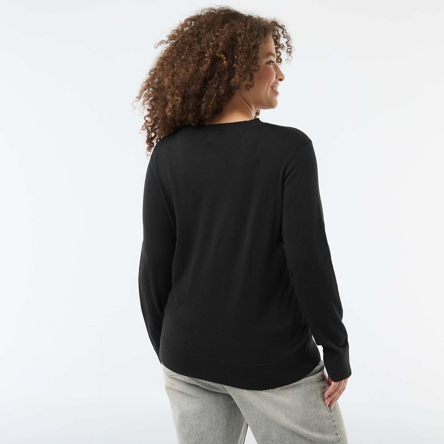 Plain knit cardigan BLACK