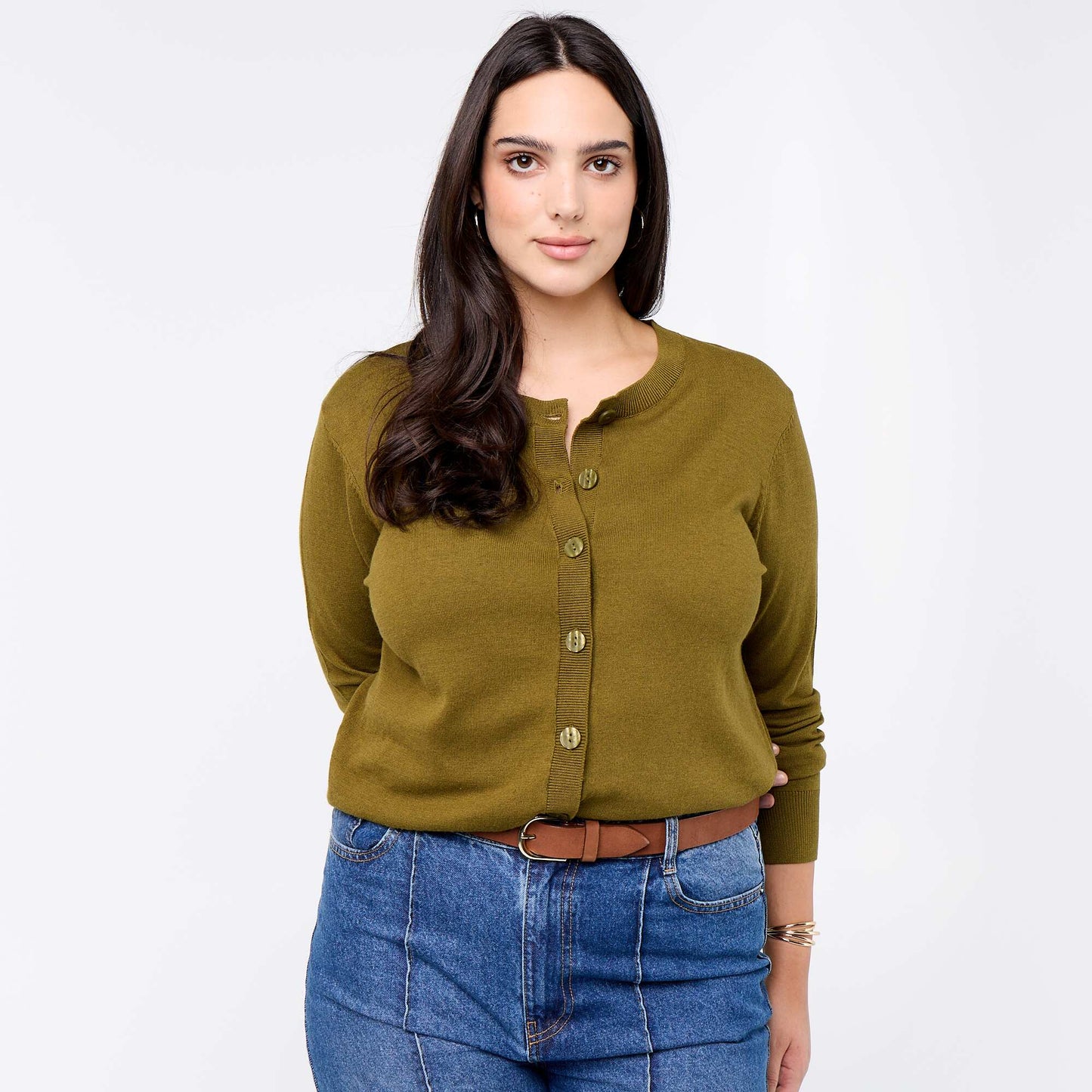 Plain knit cardigan GREEN