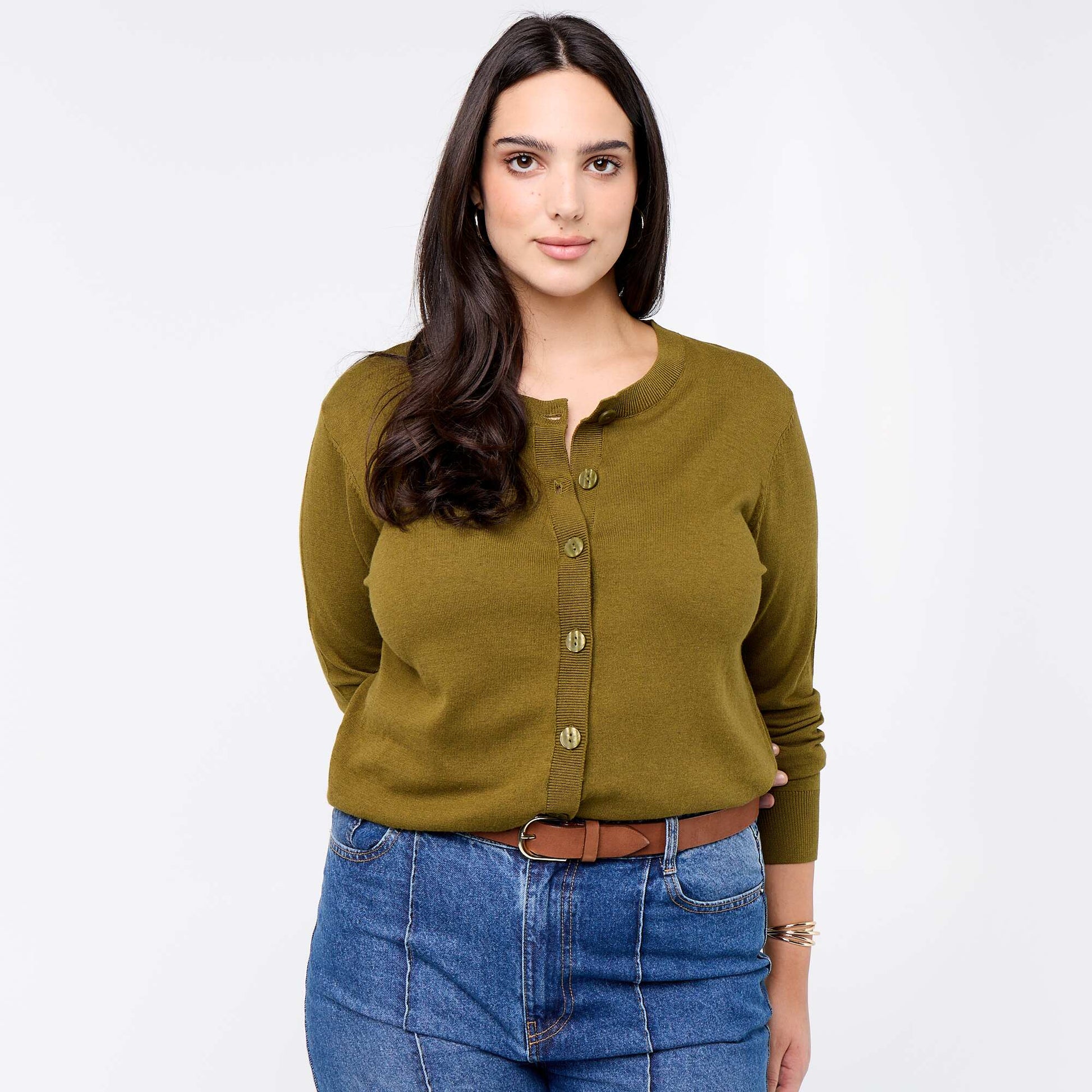 Plain knit cardigan GREEN