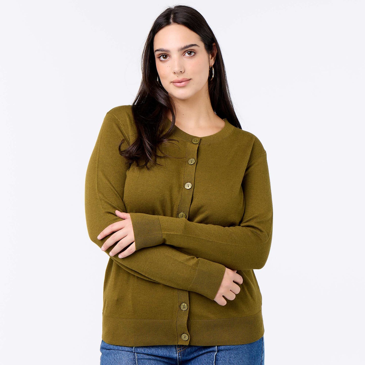 Plain knit cardigan GREEN