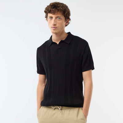 Knitted-Effect Polo Shirt BLACK