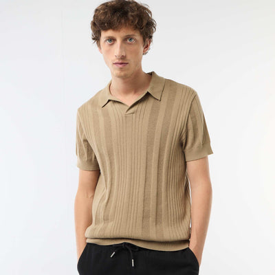 Knitted-Effect Polo Shirt BEIGE