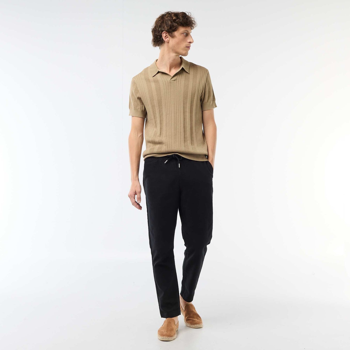 Knitted-Effect Polo Shirt BEIGE