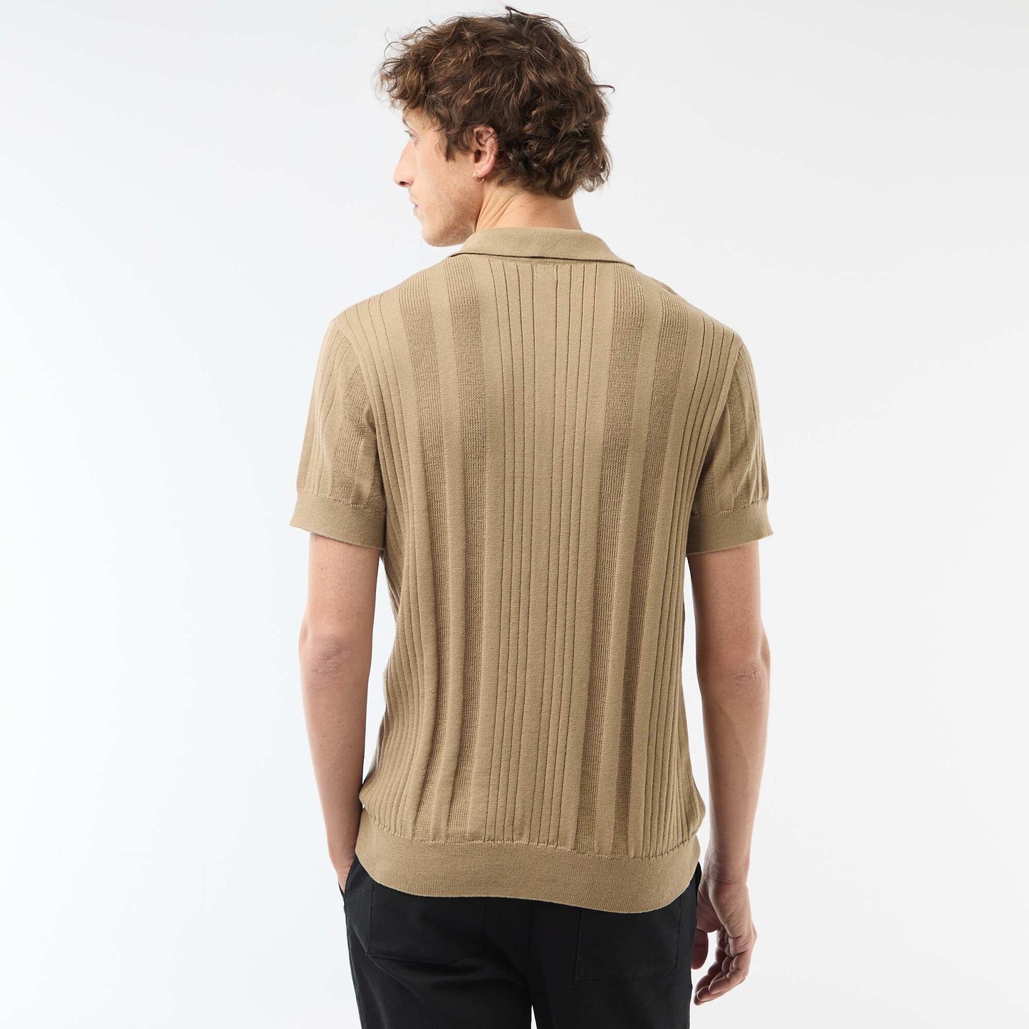 Knitted-Effect Polo Shirt BEIGE