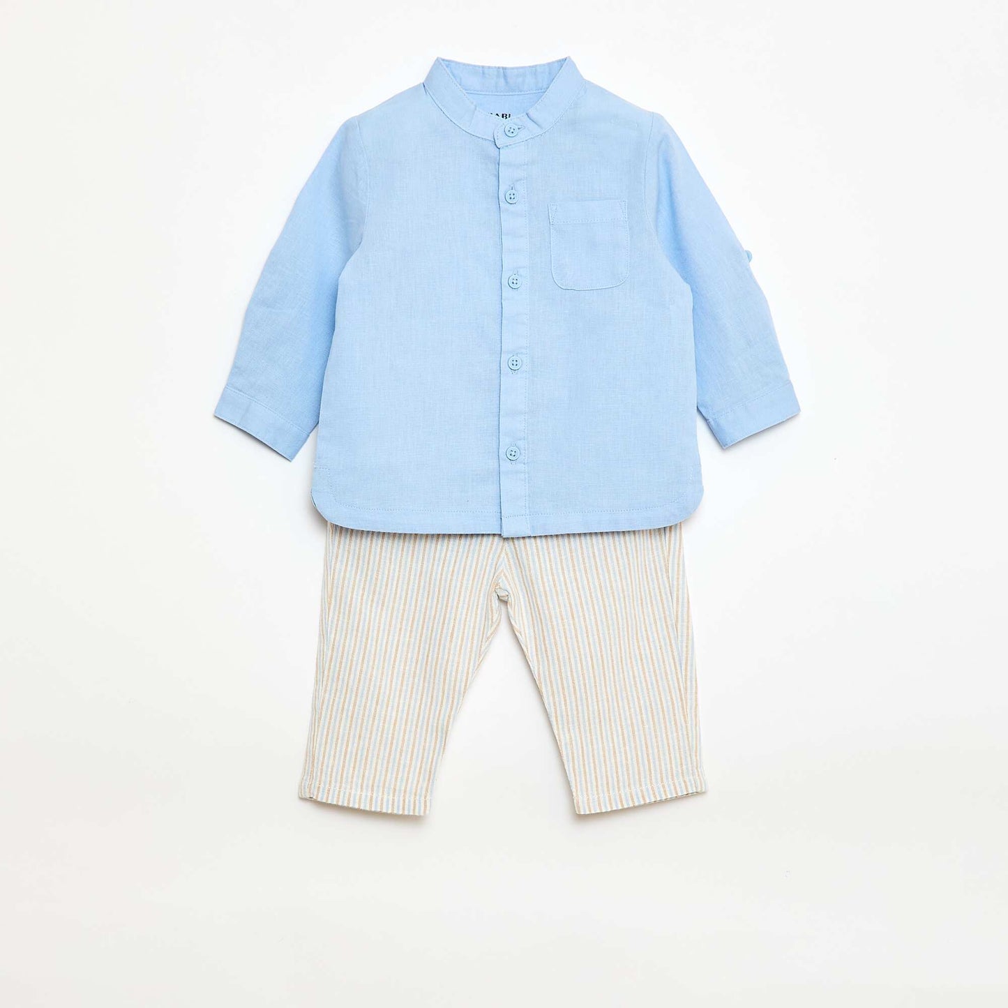 Mixed Linen Shirt + Trousers Set - 2 pieces BEIGE