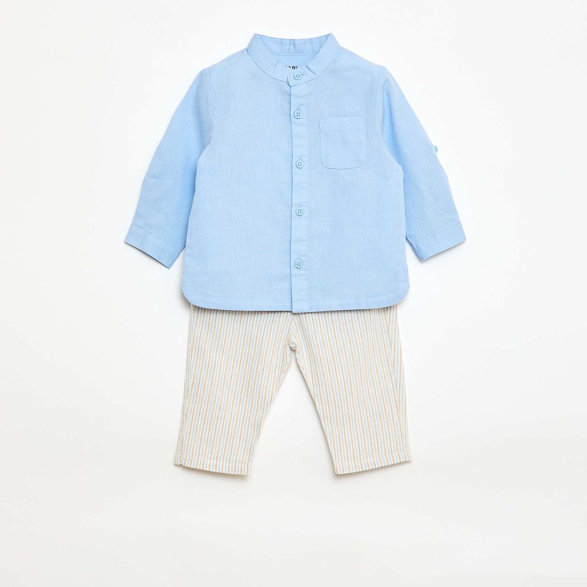 Mixed Linen Shirt + Trousers Set - 2 pieces BEIGE