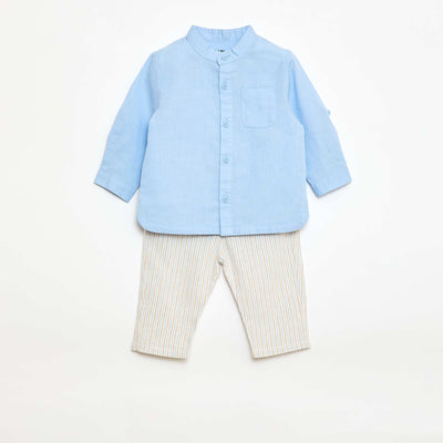 Mixed Linen Shirt + Trousers Set - 2 pieces BEIGE