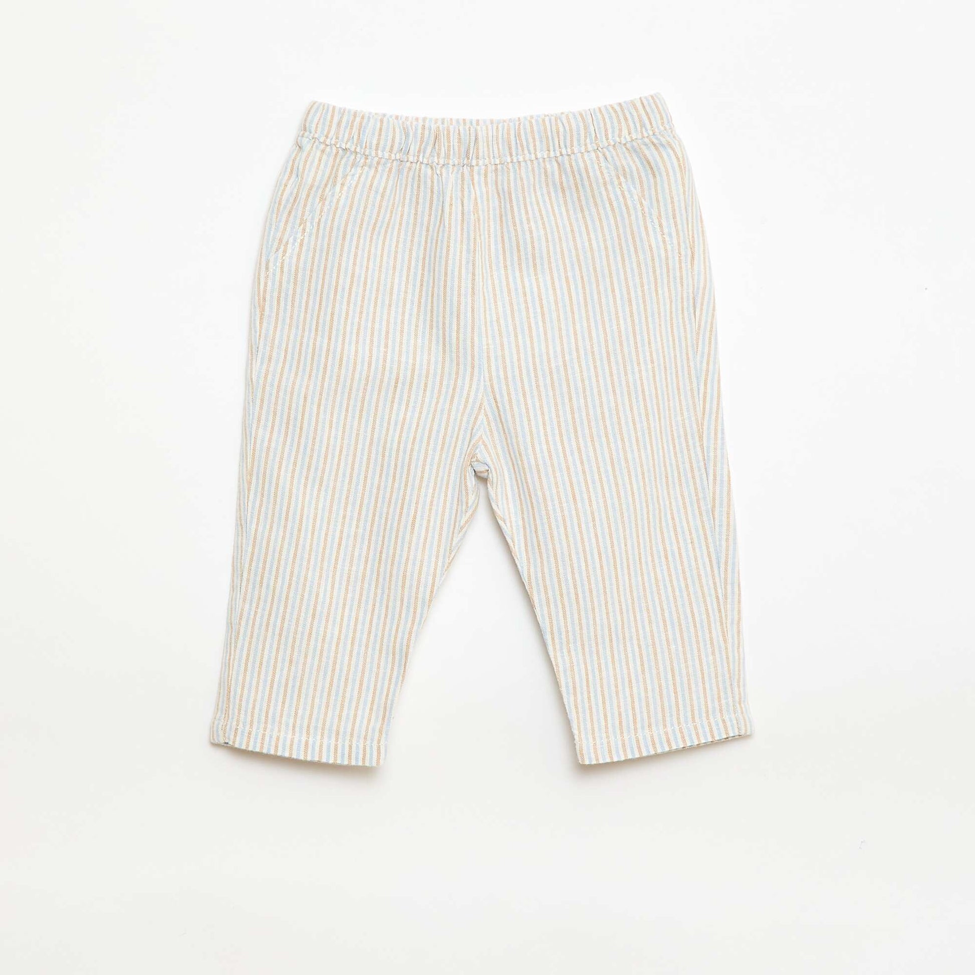 Mixed Linen Shirt + Trousers Set - 2 pieces BEIGE