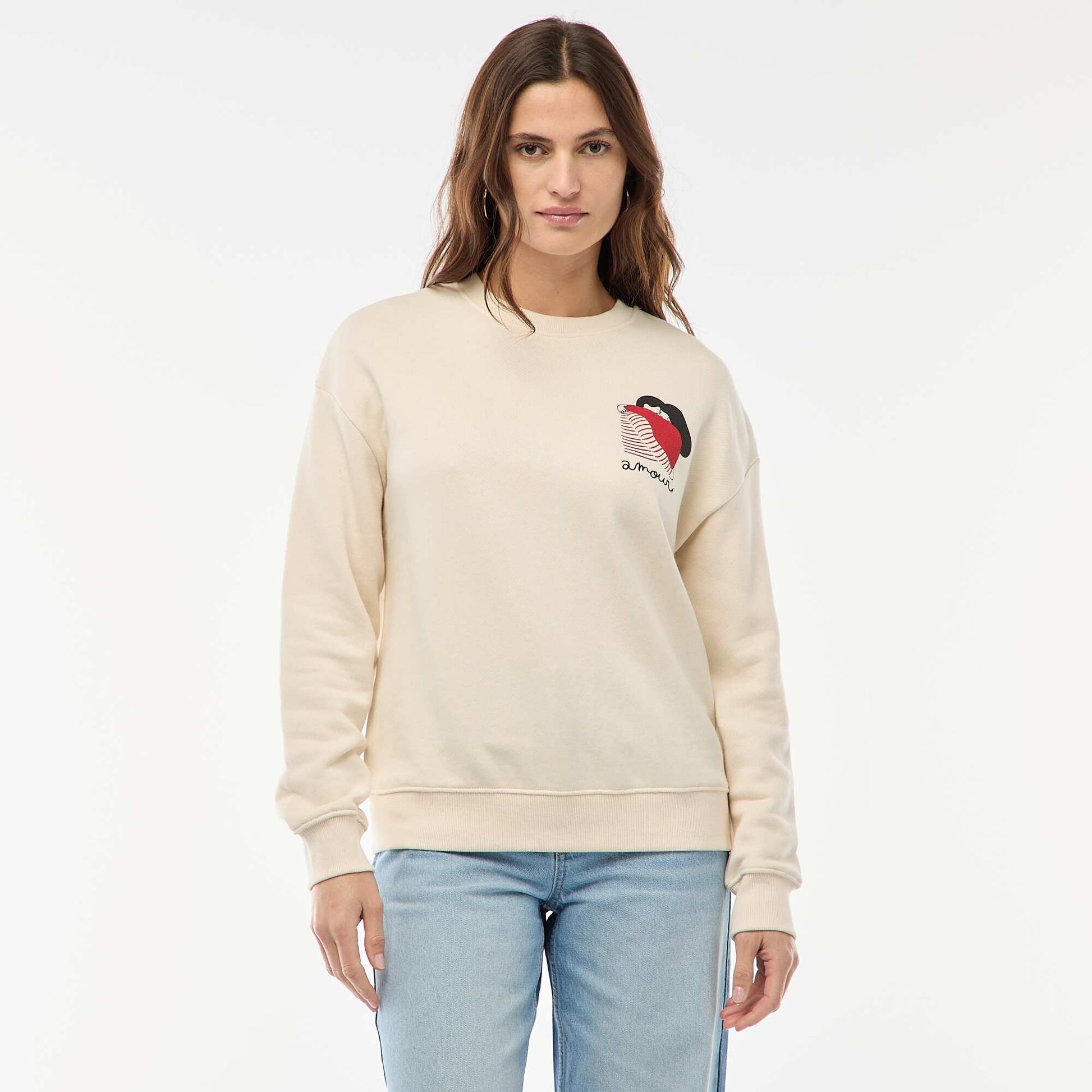 Printed Lightweight Fleece Sweatshirt WHITE