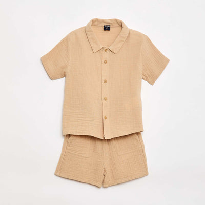 Two-piece shirt and shorts set BEIGE