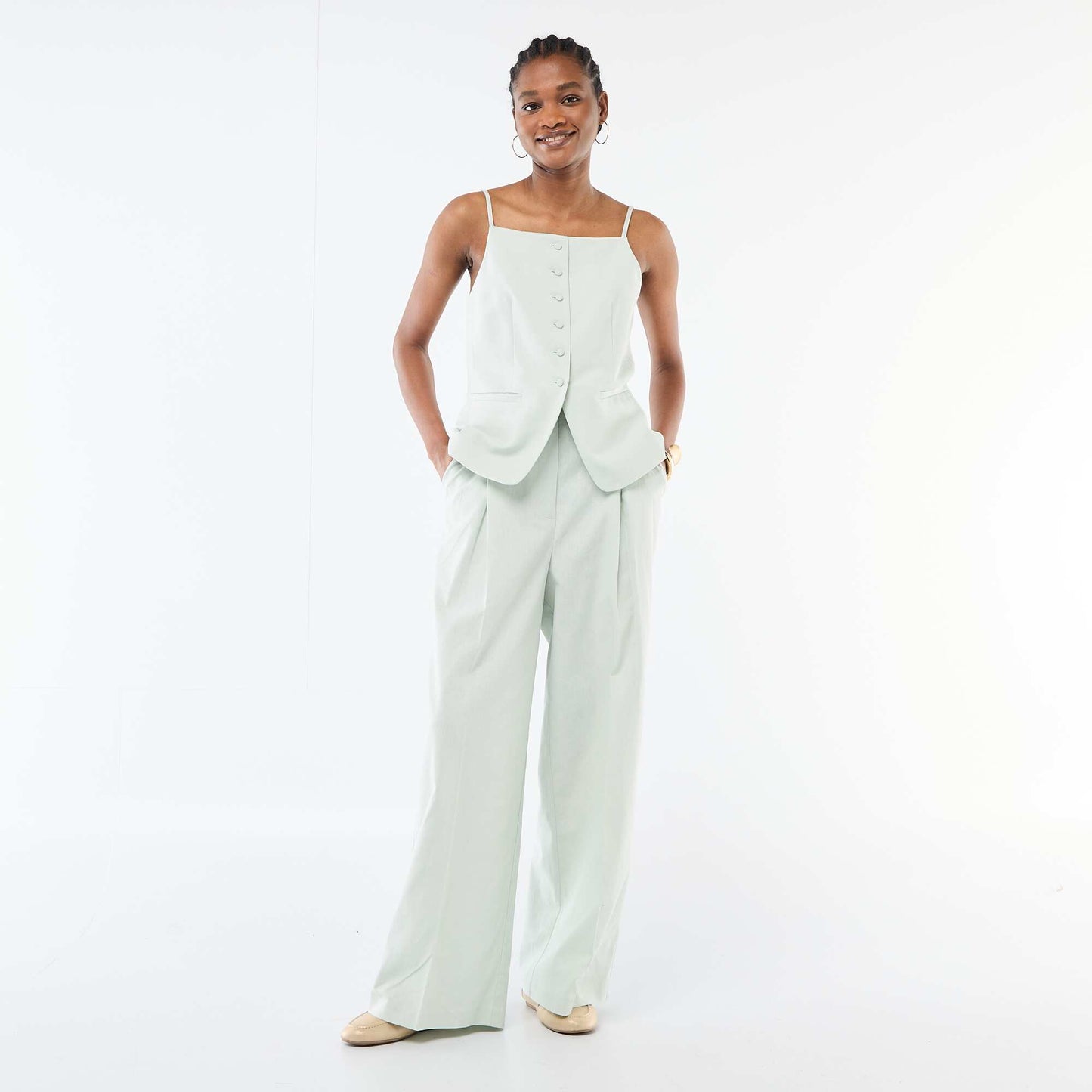 Wide-Leg Linen Blend Occasion Trousers BLUE