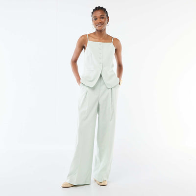 Wide-Leg Linen Blend Occasion Trousers BLUE