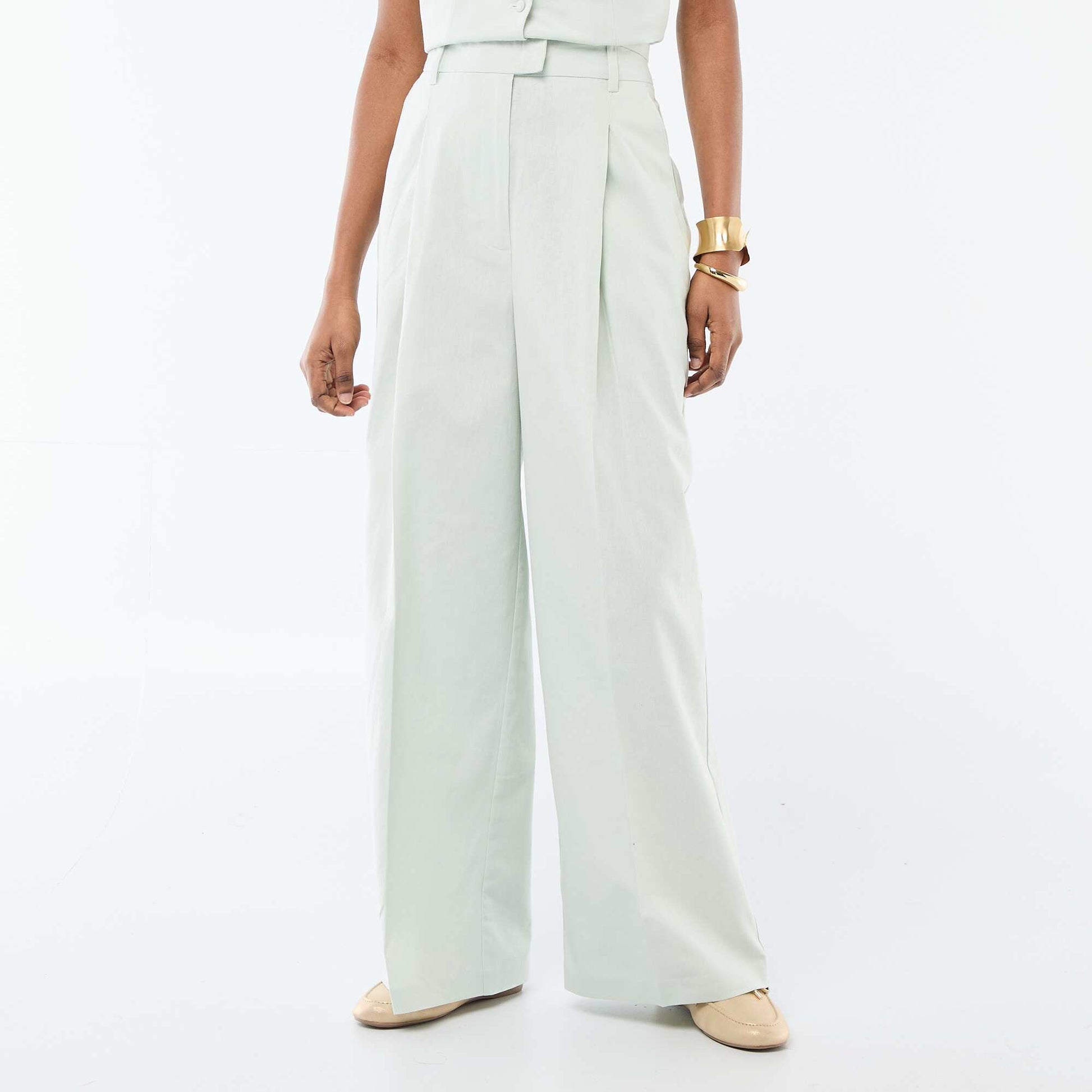 Wide-Leg Linen Blend Occasion Trousers BLUE