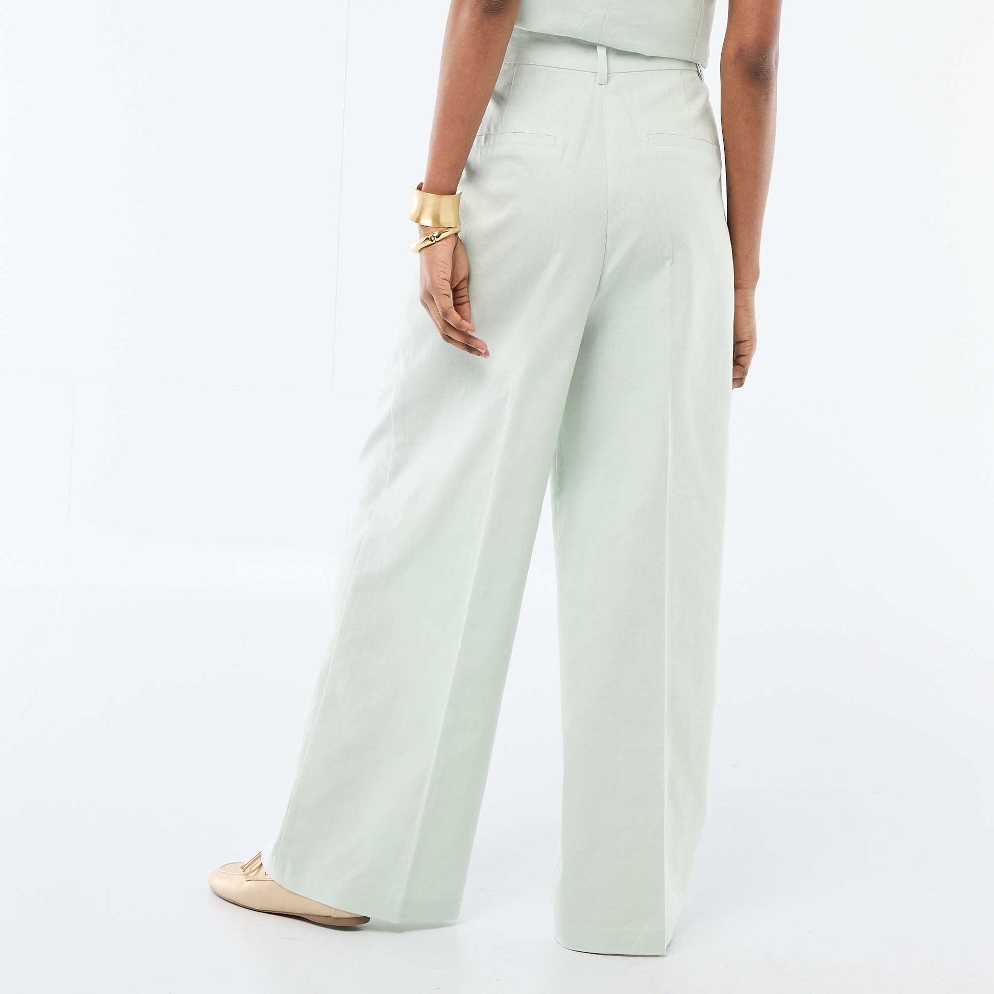 Wide-Leg Linen Blend Occasion Trousers BLUE
