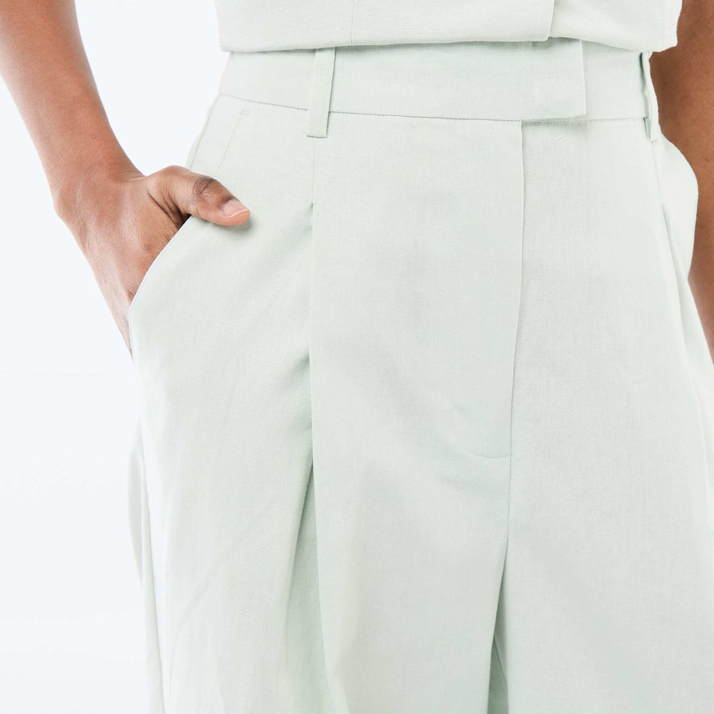 Wide-Leg Linen Blend Occasion Trousers BLUE