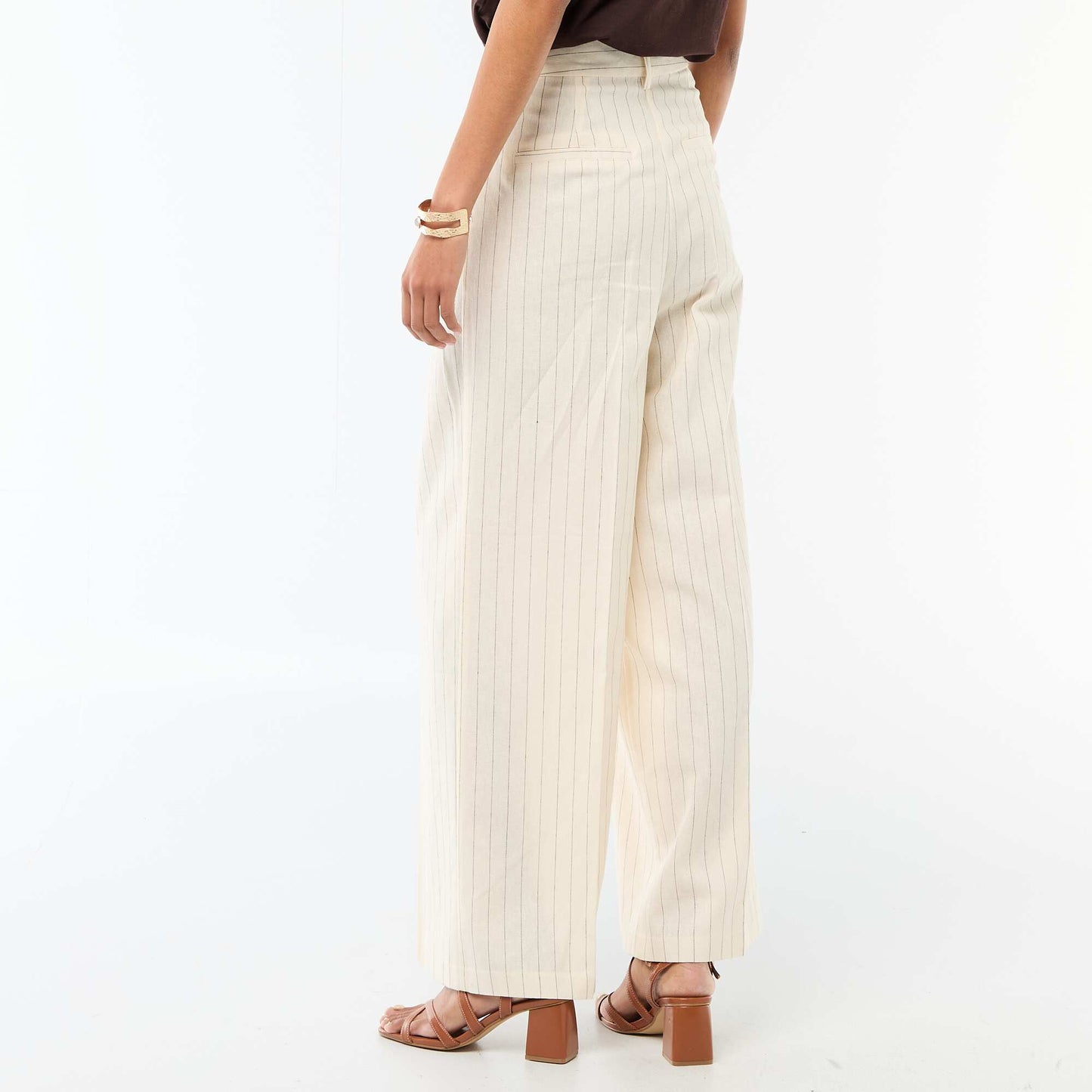 Wide-Leg Linen Blend Occasion Trousers BEIGE