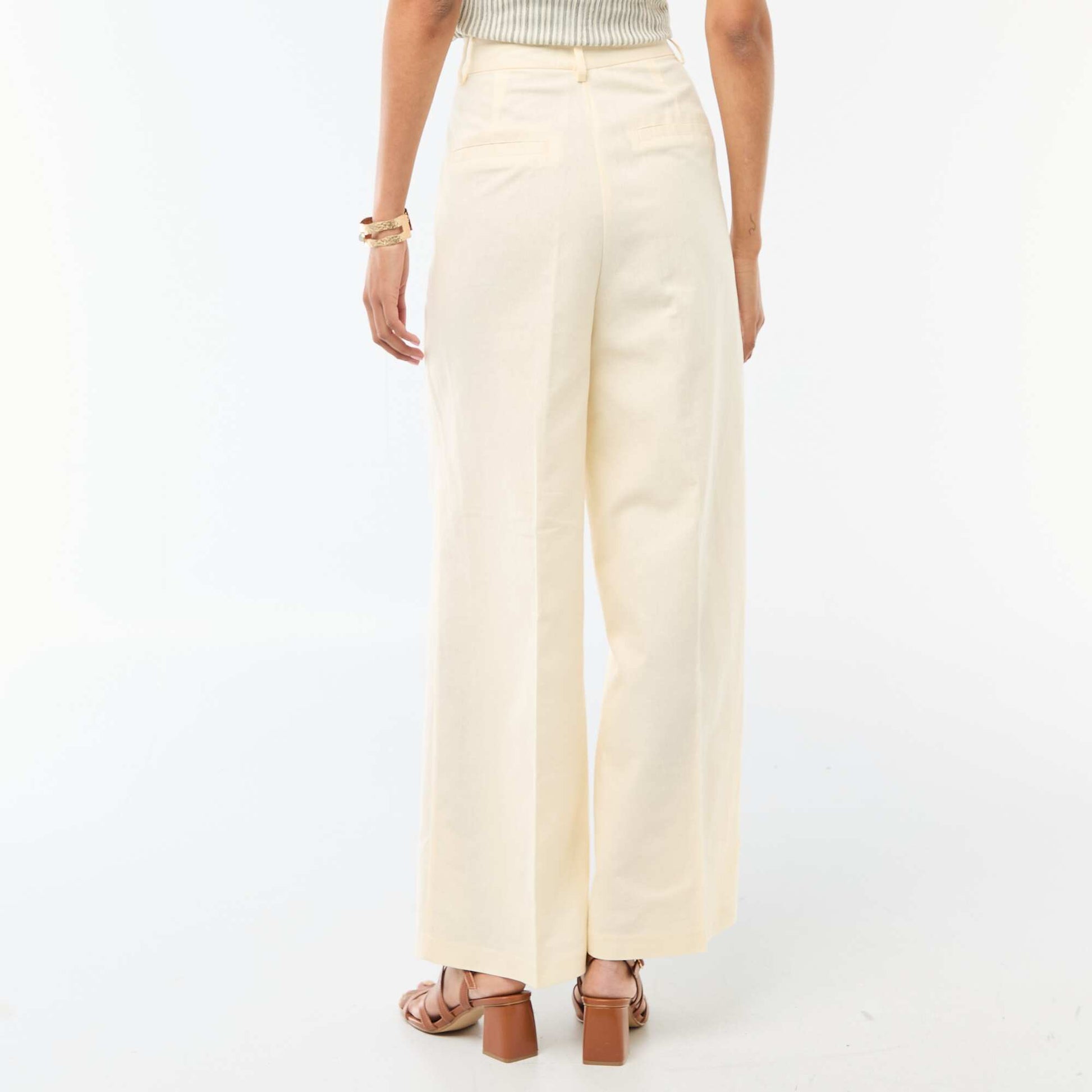 Wide-Leg Linen Blend Occasion Trousers BEIGE