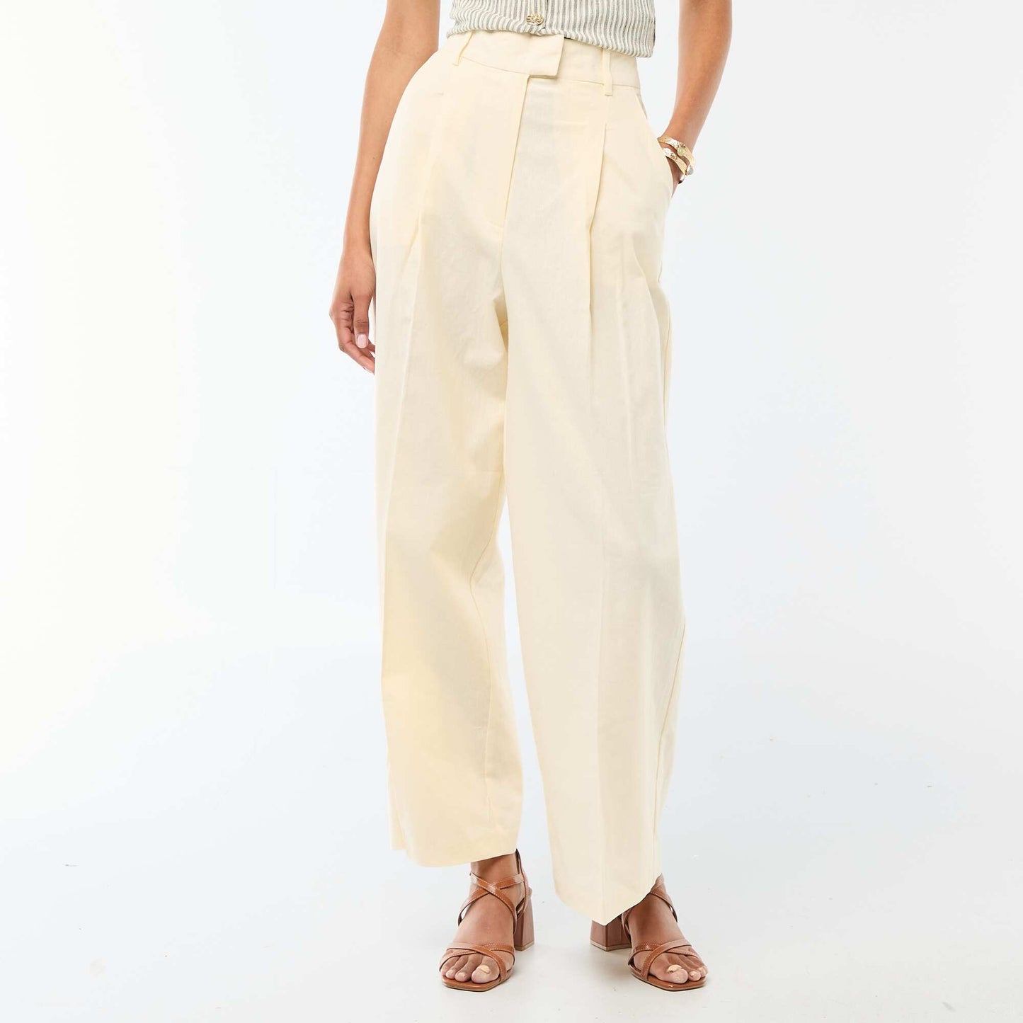 Wide-Leg Linen Blend Occasion Trousers BEIGE