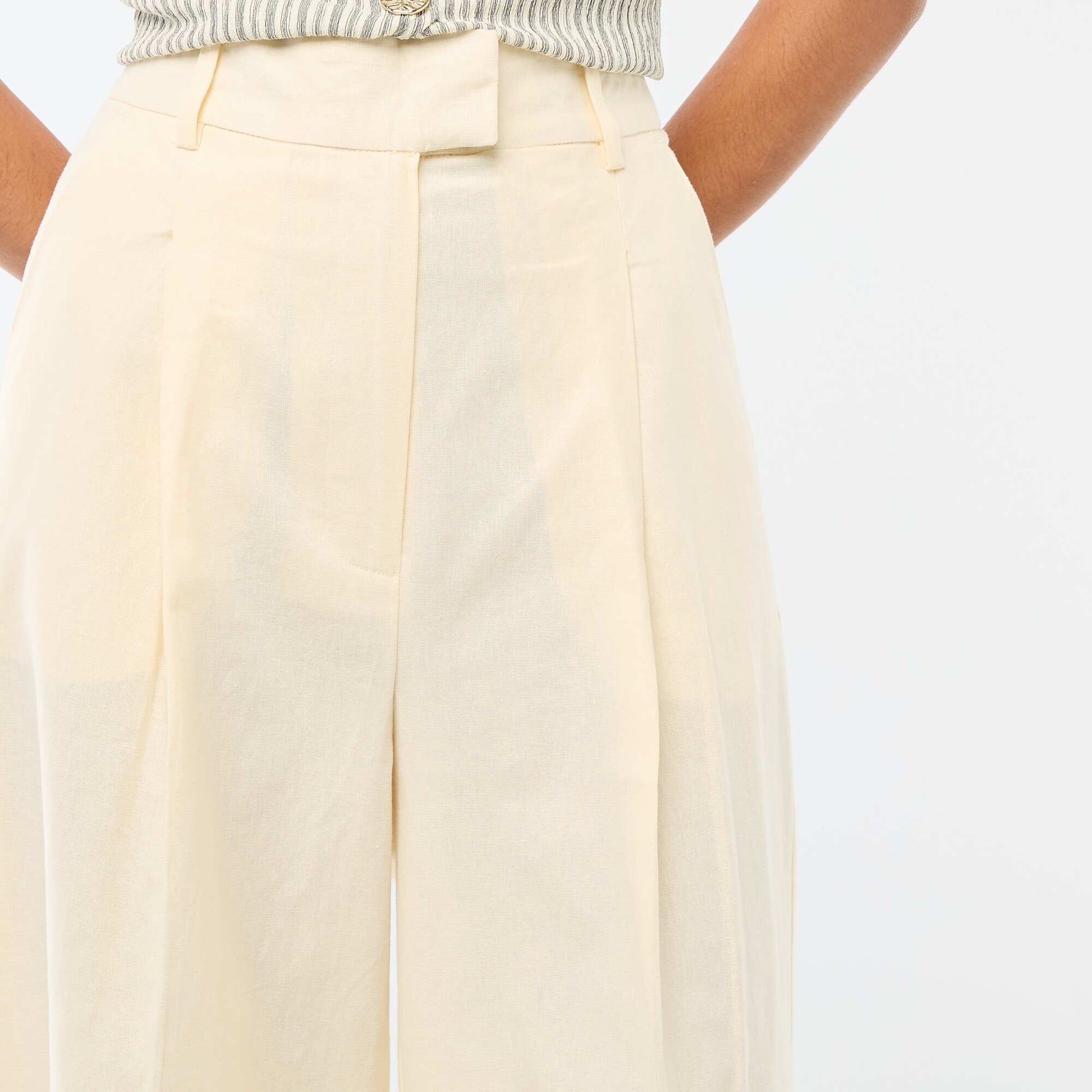 Wide-Leg Linen Blend Occasion Trousers BEIGE