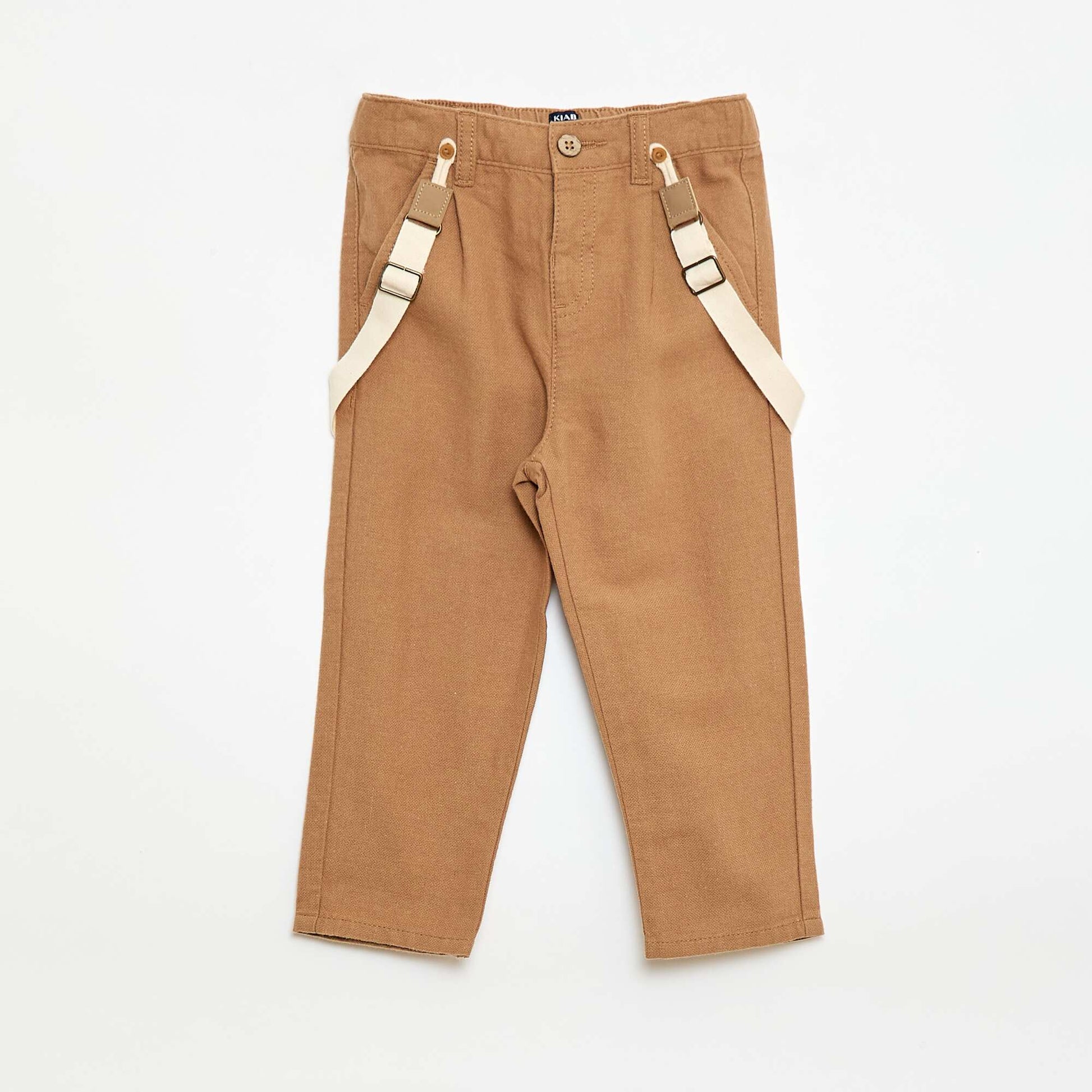 Linen Blend Chino Trousers with Suspenders BEIGE