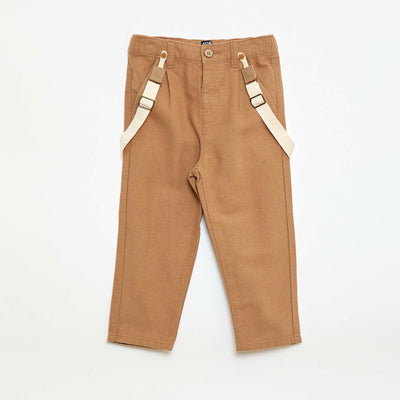 Linen Blend Chino Trousers with Suspenders BEIGE