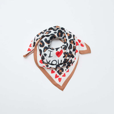 Square Printed Scarf (65x65 cm) - Valentine's Day WHITE