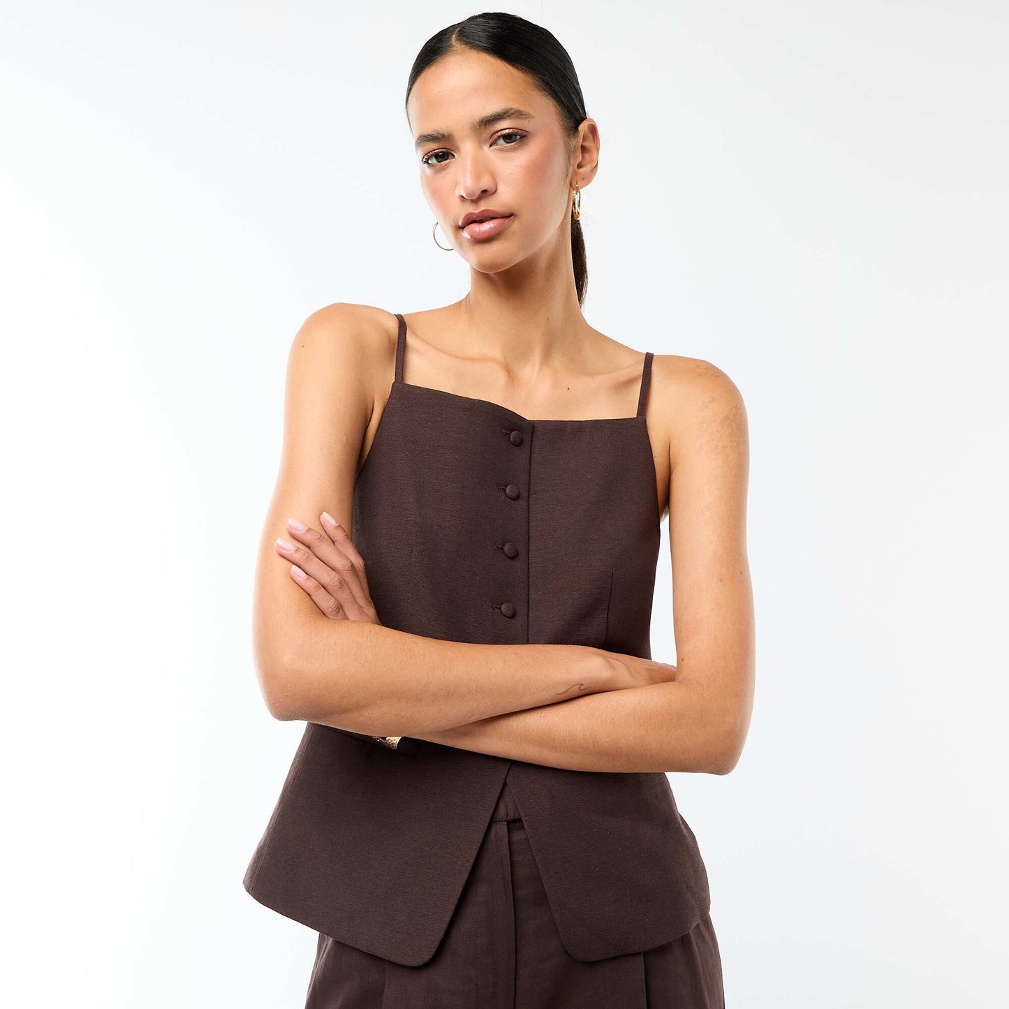 Sleeveless Strappy Vest BROWN