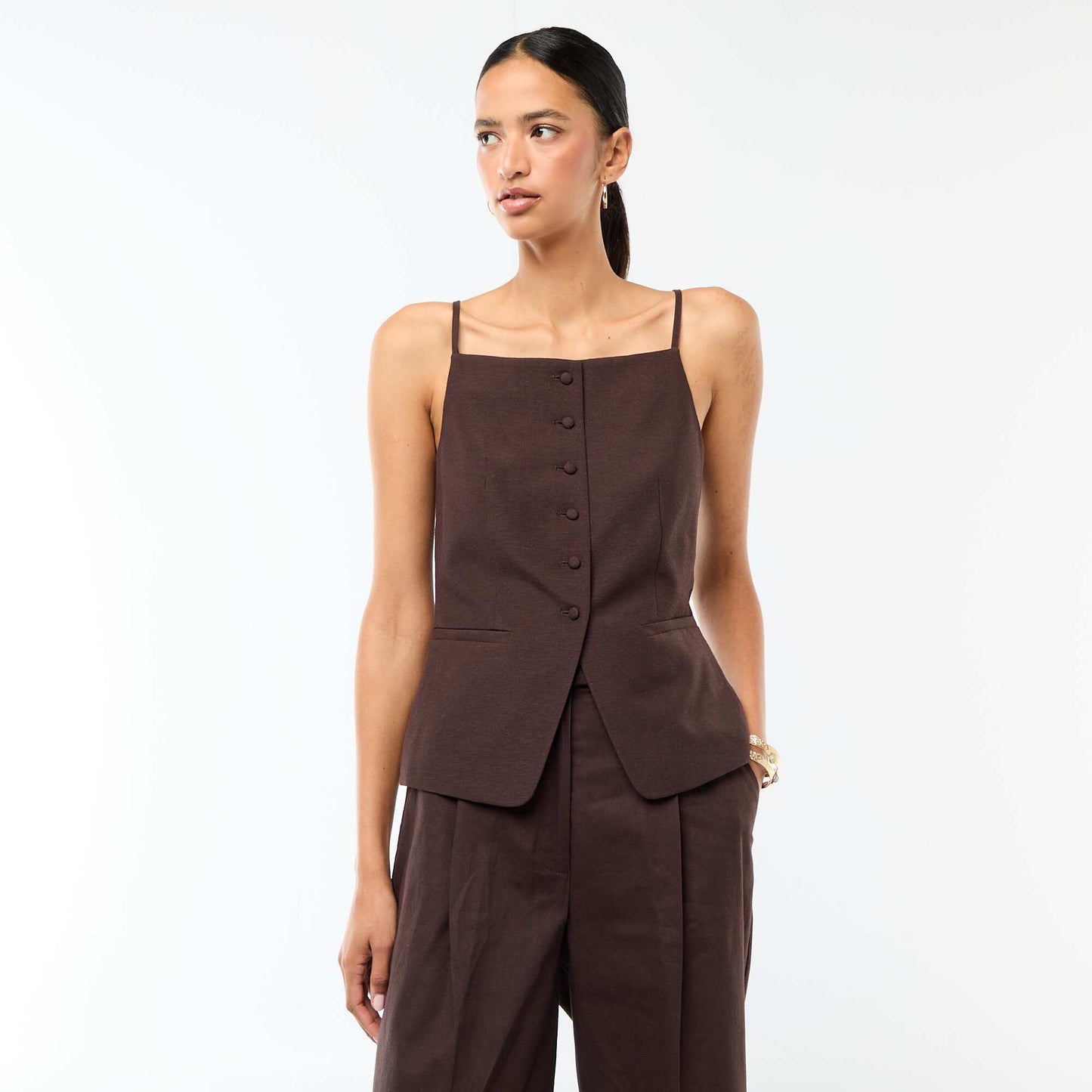 Sleeveless Strappy Vest BROWN