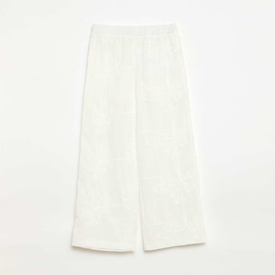 Wide-Leg Trousers with Embroidery WHITE