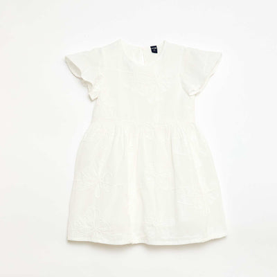 Dress with fanciful floral embroidery WHITE