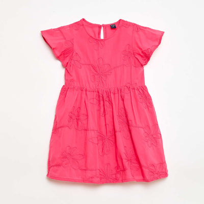Dress with fanciful floral embroidery PINK