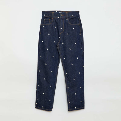 Straight-Leg Denim Pants with Pattern BLUE
