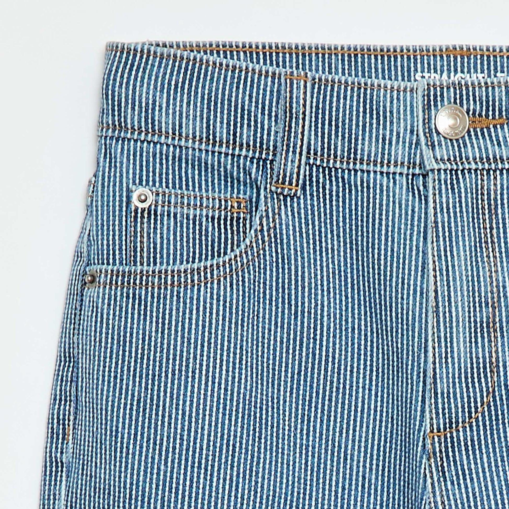 Straight-Leg Denim Pants with Pattern BLUE