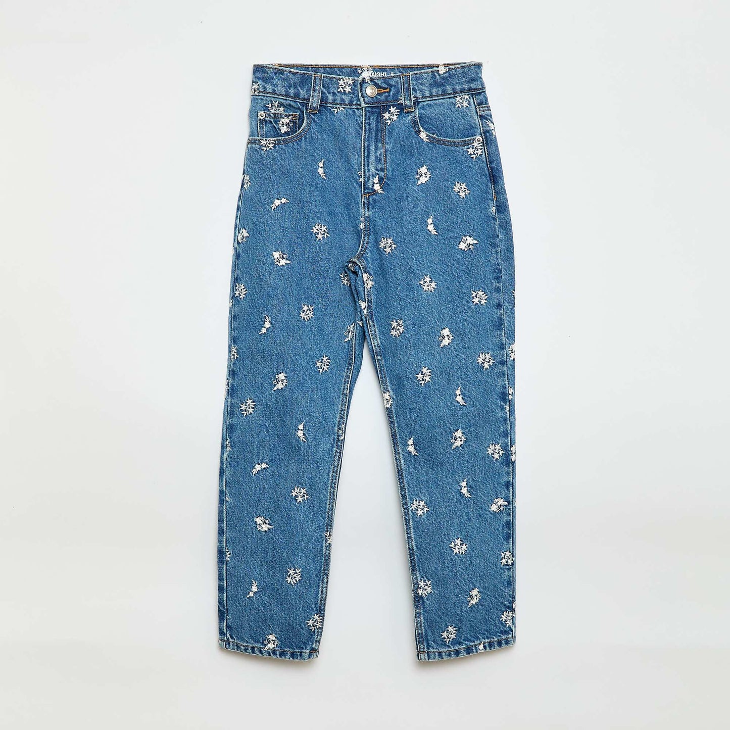 Straight-Leg Denim Pants with Pattern BLUE