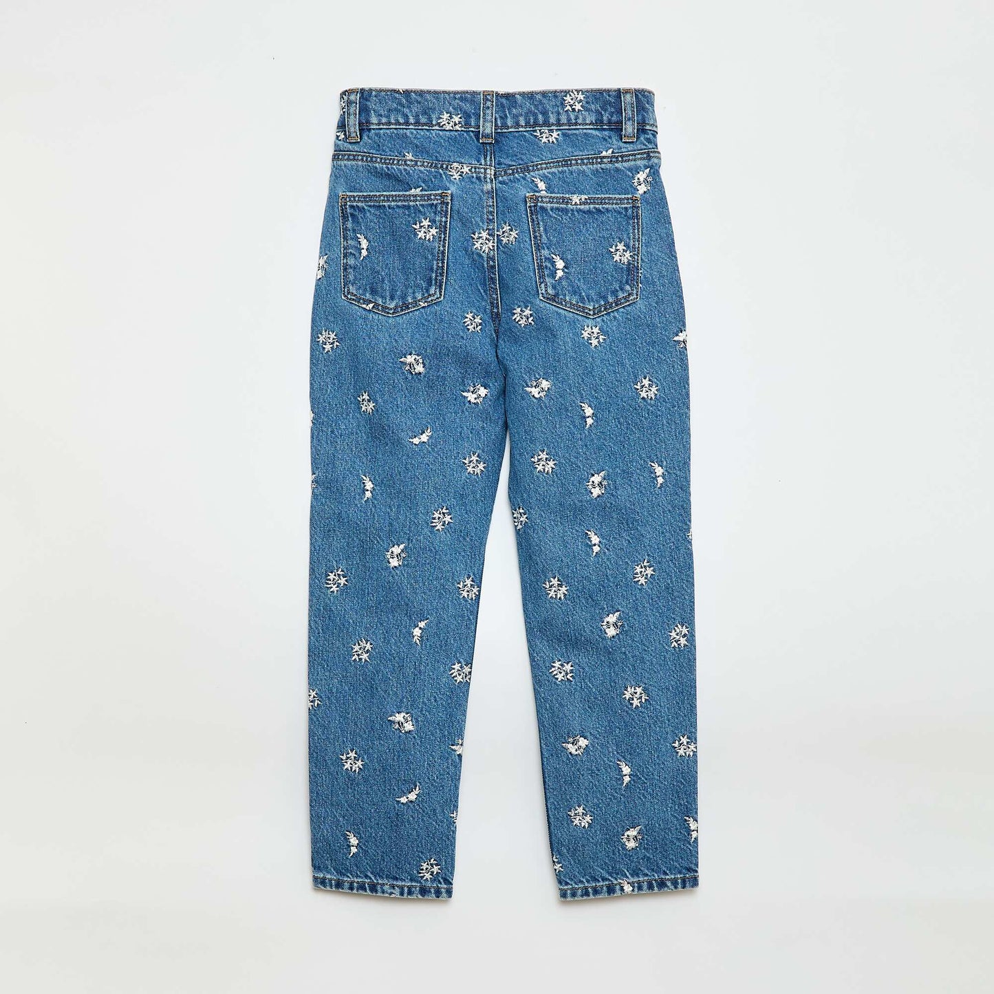 Straight-Leg Denim Pants with Pattern BLUE