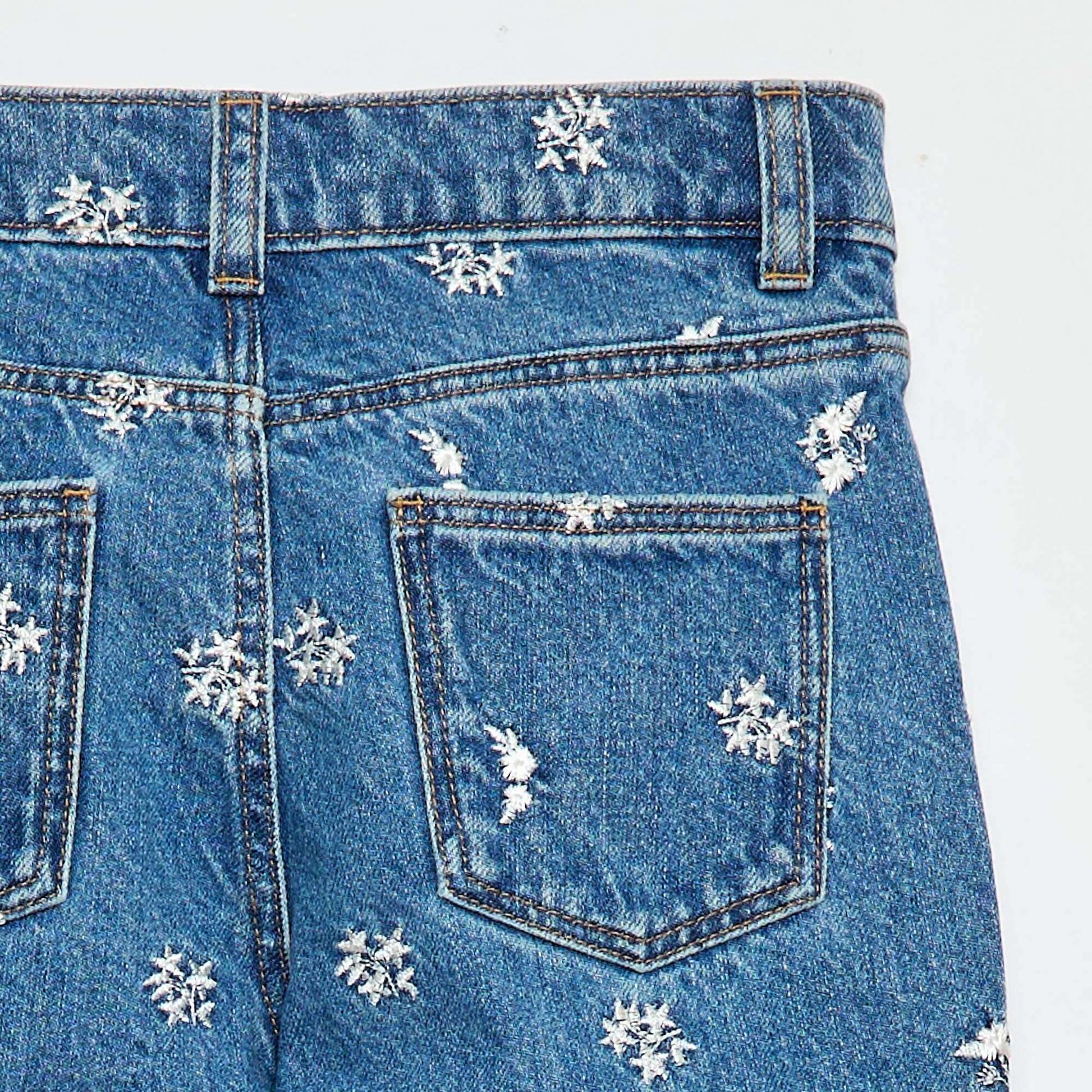 Straight-Leg Denim Pants with Pattern BLUE