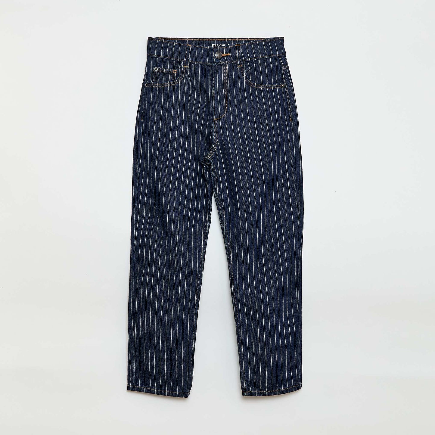 Straight-Leg Denim Pants with Pattern BLUE