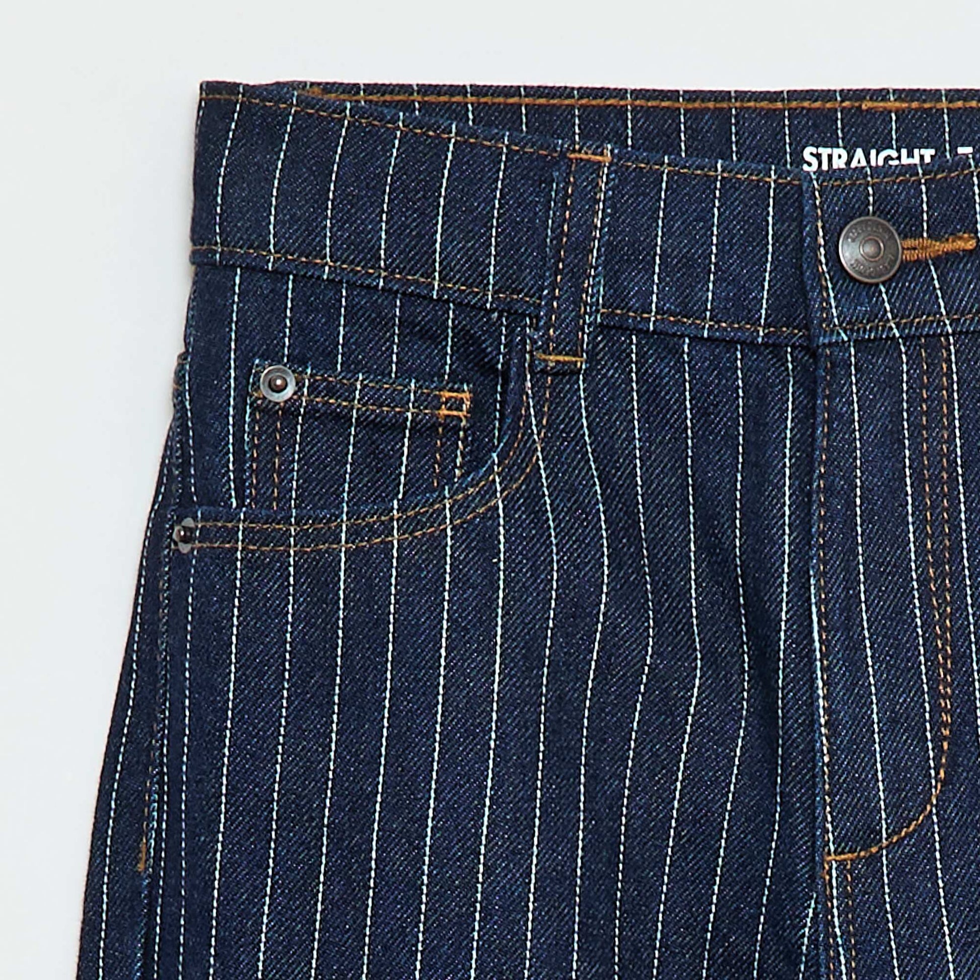Straight-Leg Denim Pants with Pattern BLUE