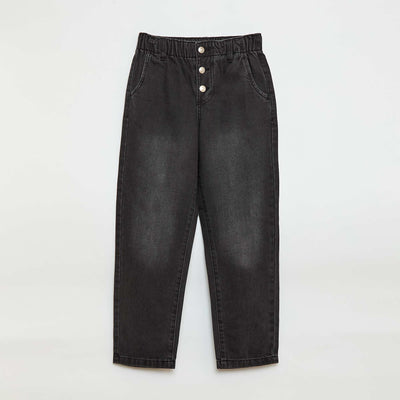 Mom Jeans with Heart-Shaped Pockets BLACK