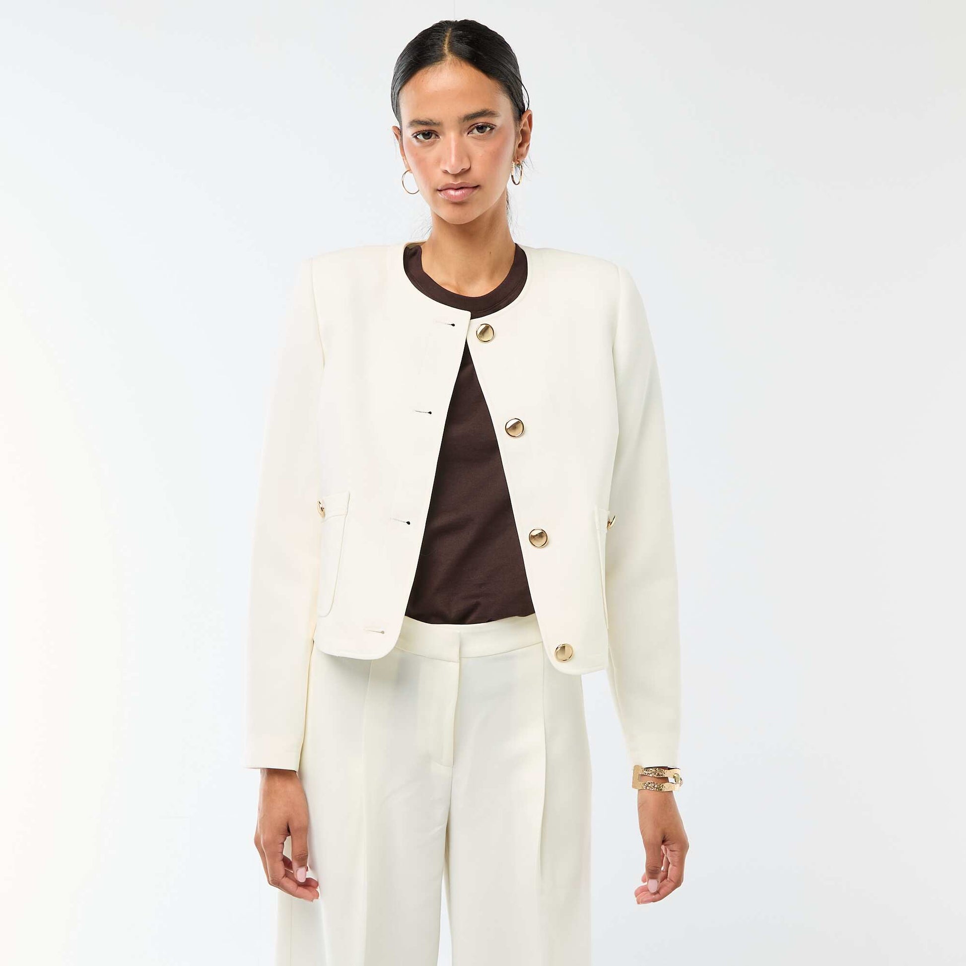 Short Solid Occasion Jacket WHITE