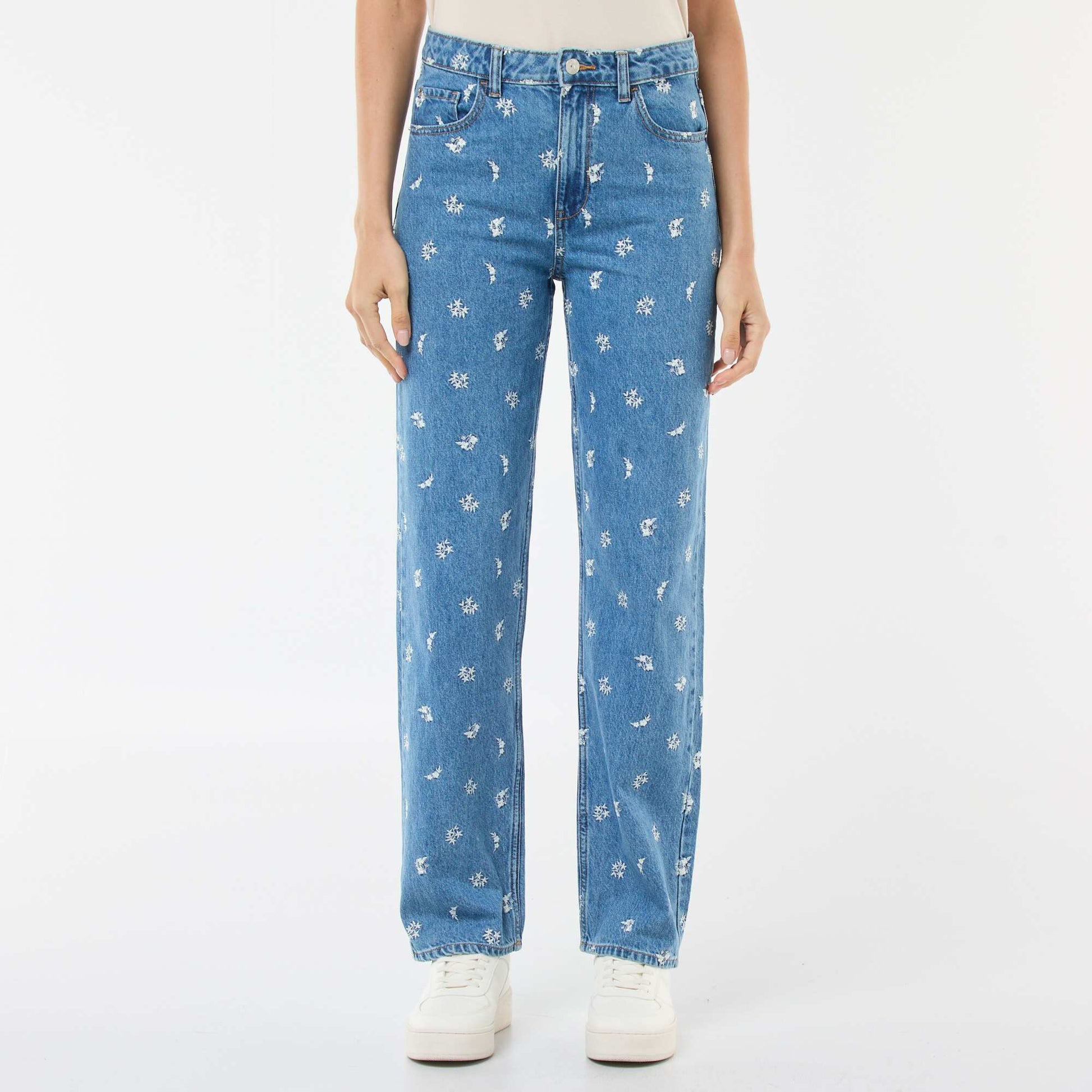 Regular Fit Cotton Jean with All-Over Embroidery BLUE