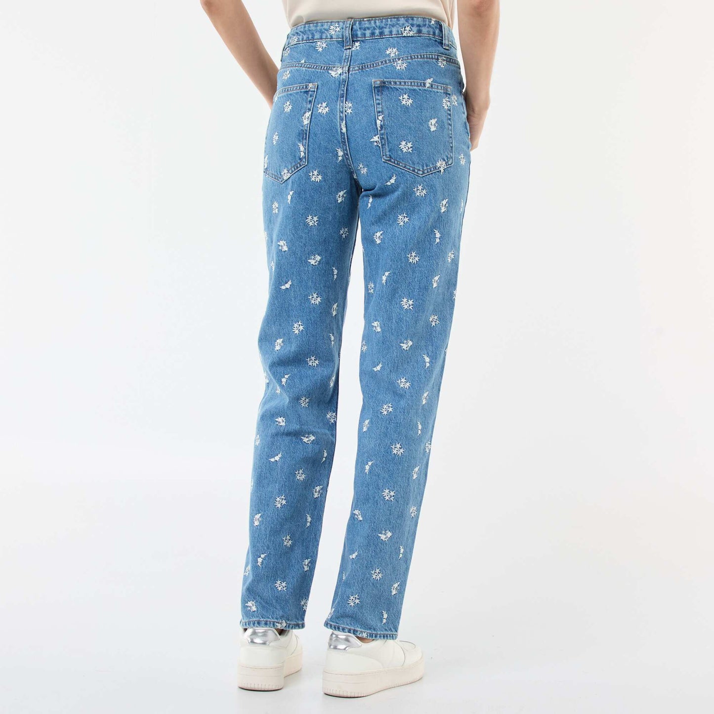Regular Fit Cotton Jean with All-Over Embroidery BLUE