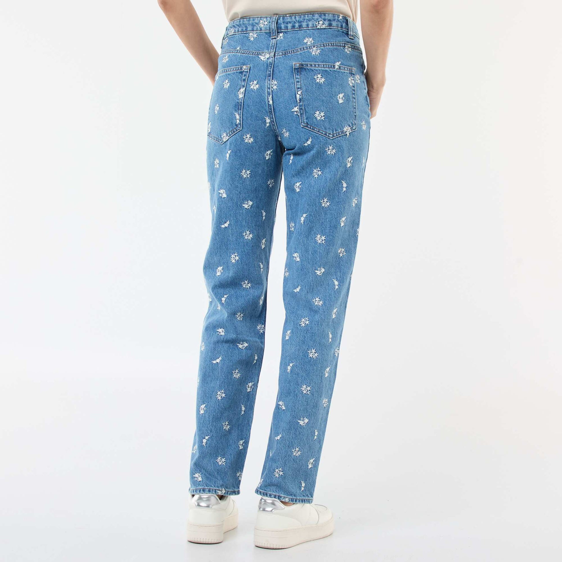 Regular Fit Cotton Jean with All-Over Embroidery BLUE