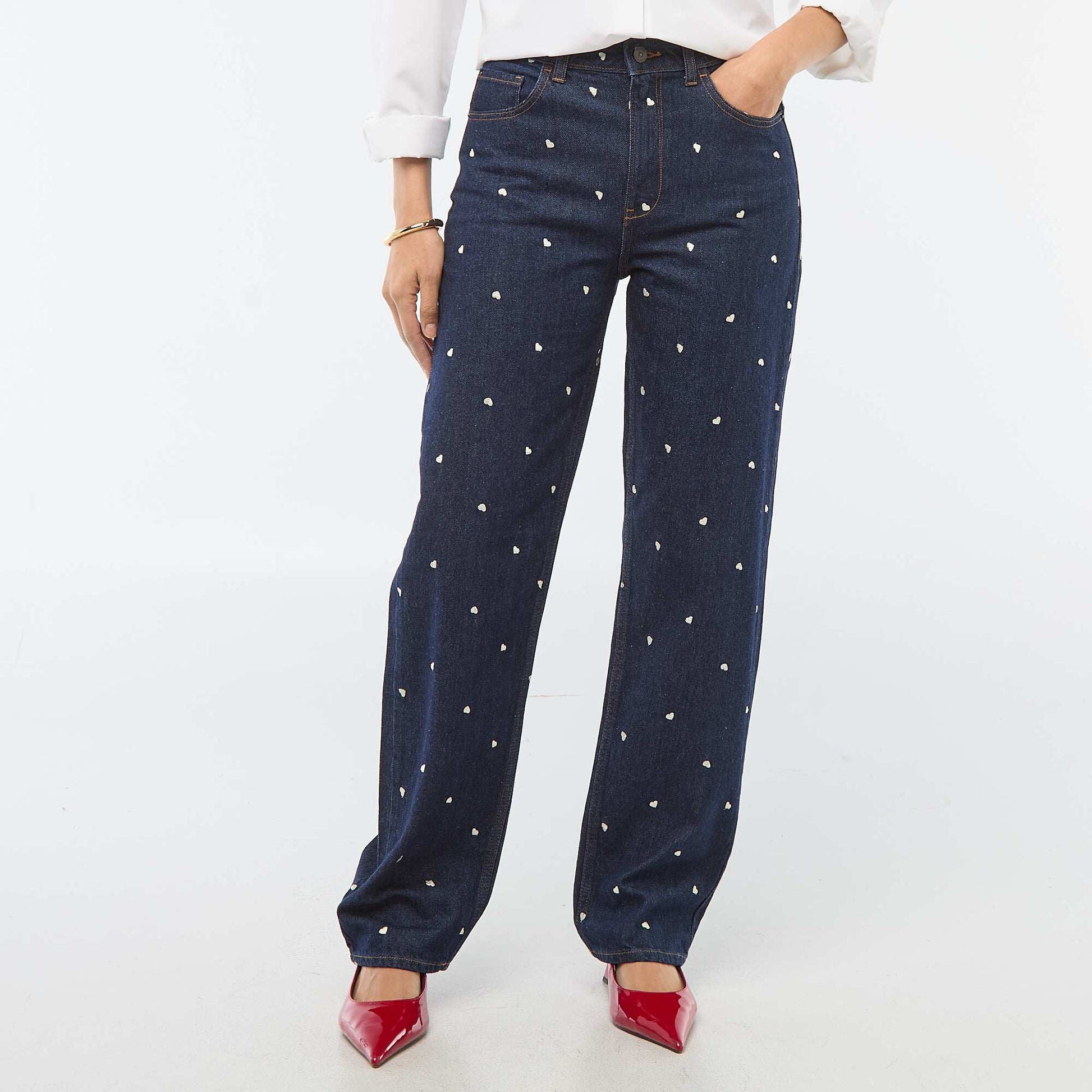 Regular Cotton Jean with All-Over Embroidery BLUE