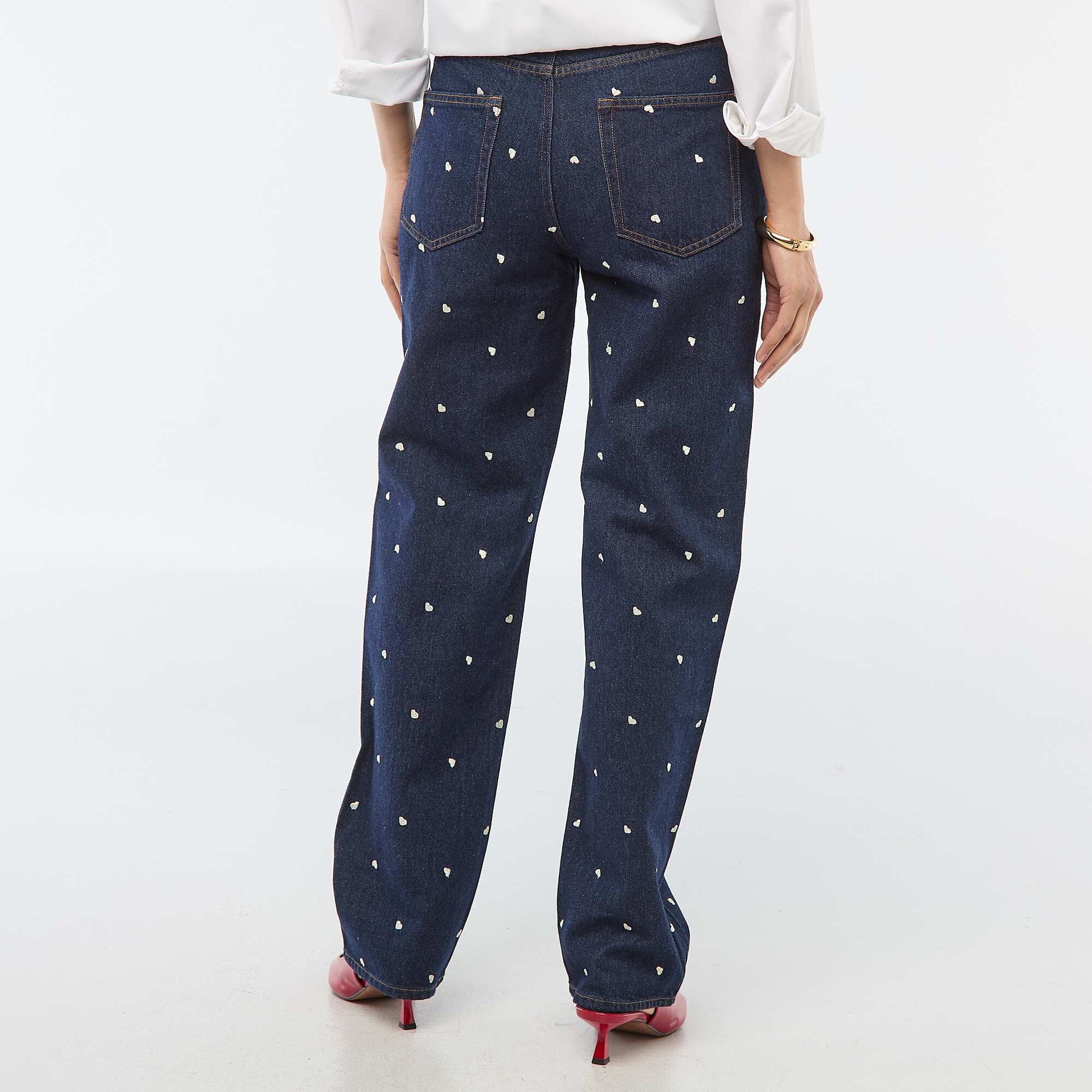 Regular Cotton Jean with All-Over Embroidery BLUE