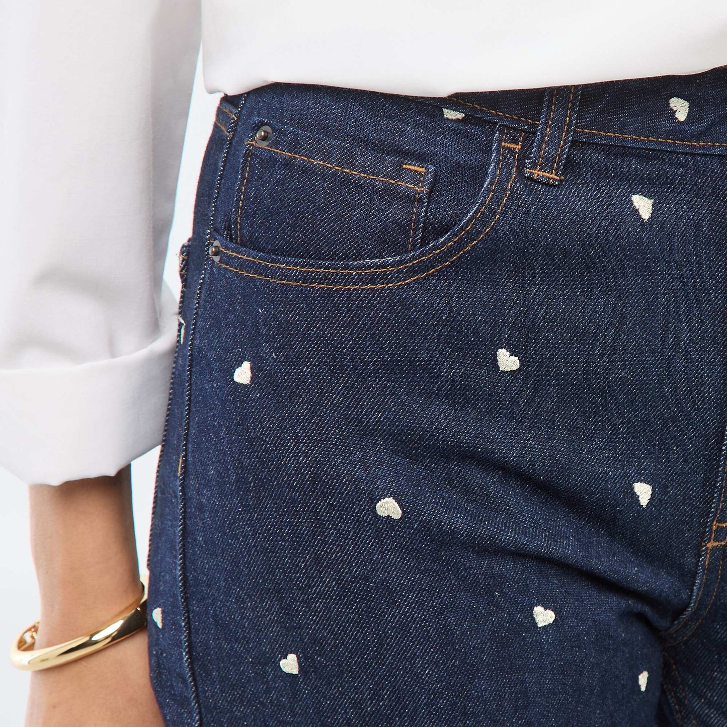 Regular Cotton Jean with All-Over Embroidery BLUE