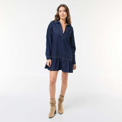 Long-Sleeve Denim Dress BLUE