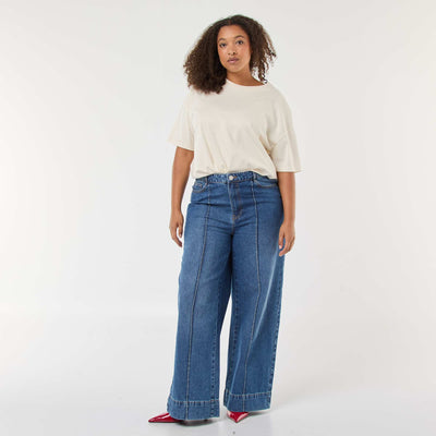 Wide Leg High-Waisted Jeans with Front Pleats BLUE