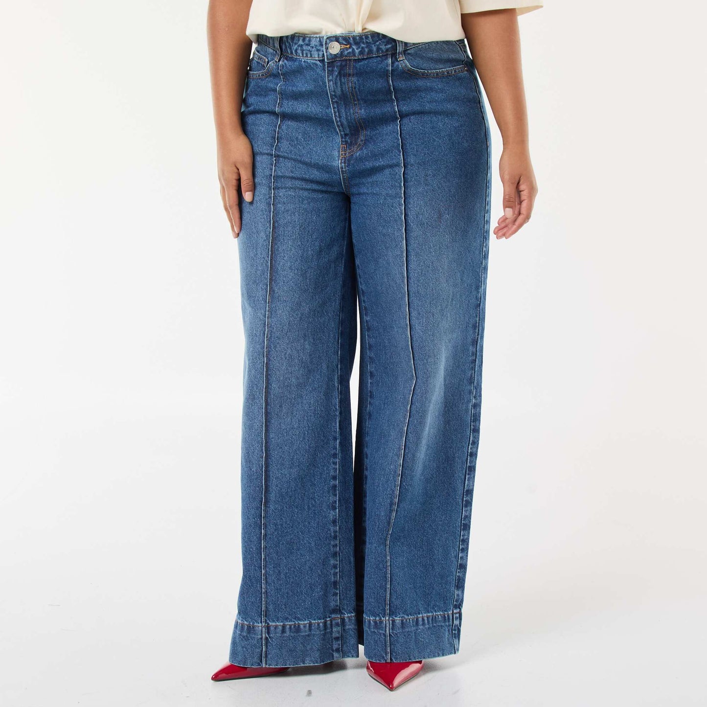 Wide Leg High-Waisted Jeans with Front Pleats BLUE
